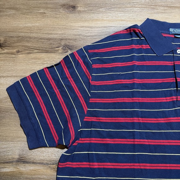 Vintage Polo Ralph Lauren Mens 2XB Big Navy Red Striped Pima Cotton Gold Pony - Picture 3 of 9